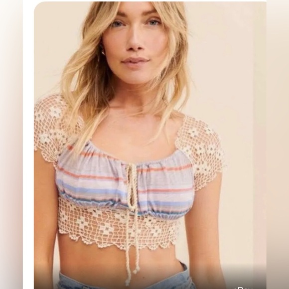 Free‎ People Aruba Crochet multi stripe Top size XS brand new - Picture 4 of 4